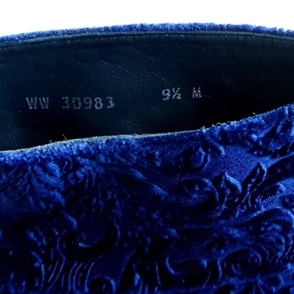 Stuart Weitzman Blue Floral Velvet Block Heel Ankle Boots Booties Size 9.5 - Picture 8 of 16